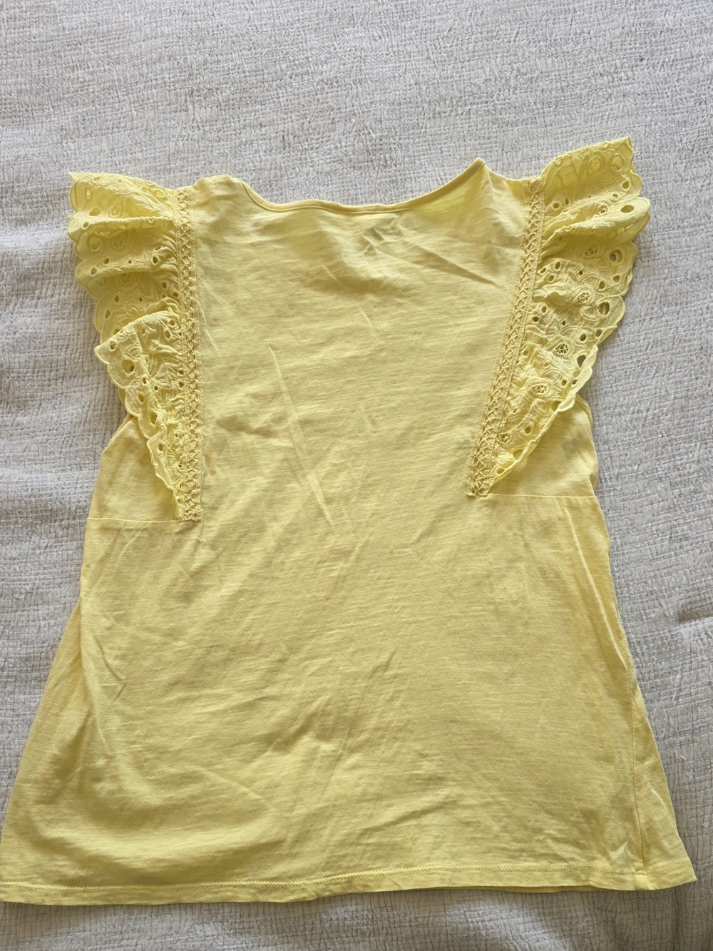 Lauren Conrad Yellow Cotton Eyelet Ruffle Short Sleeve Top Summer Cottagecore - Picture 5 of 5